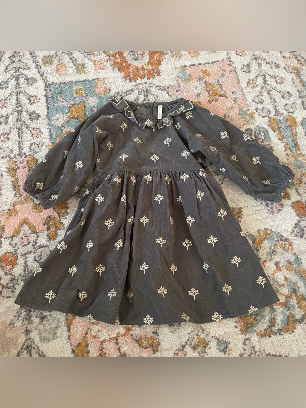 Rylee + Cru Charcoal Embroidered Corduroy Dress
